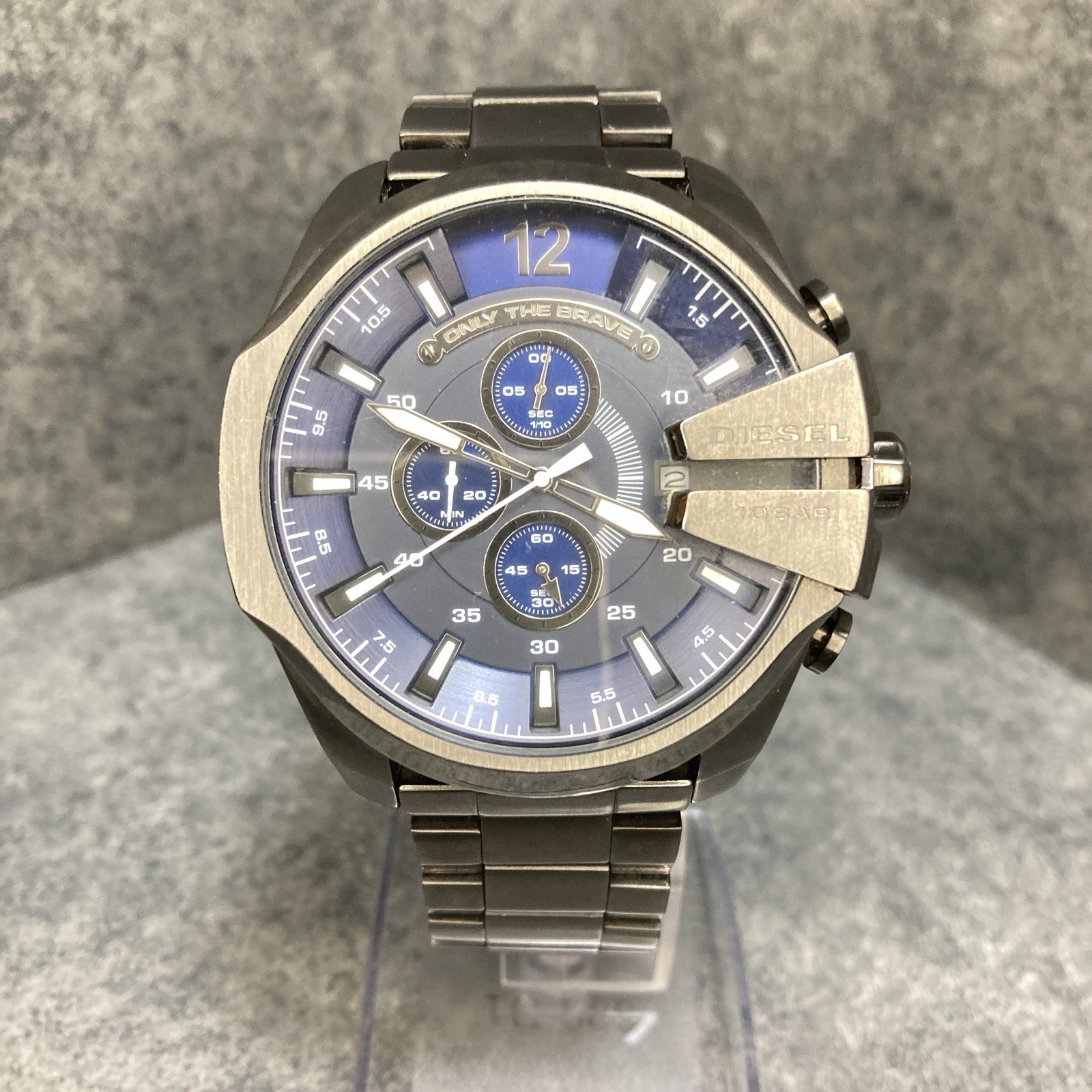 Diesel Mega Chief DZ4329 Chronograph Gunmetal Blue Dial Tested Resized