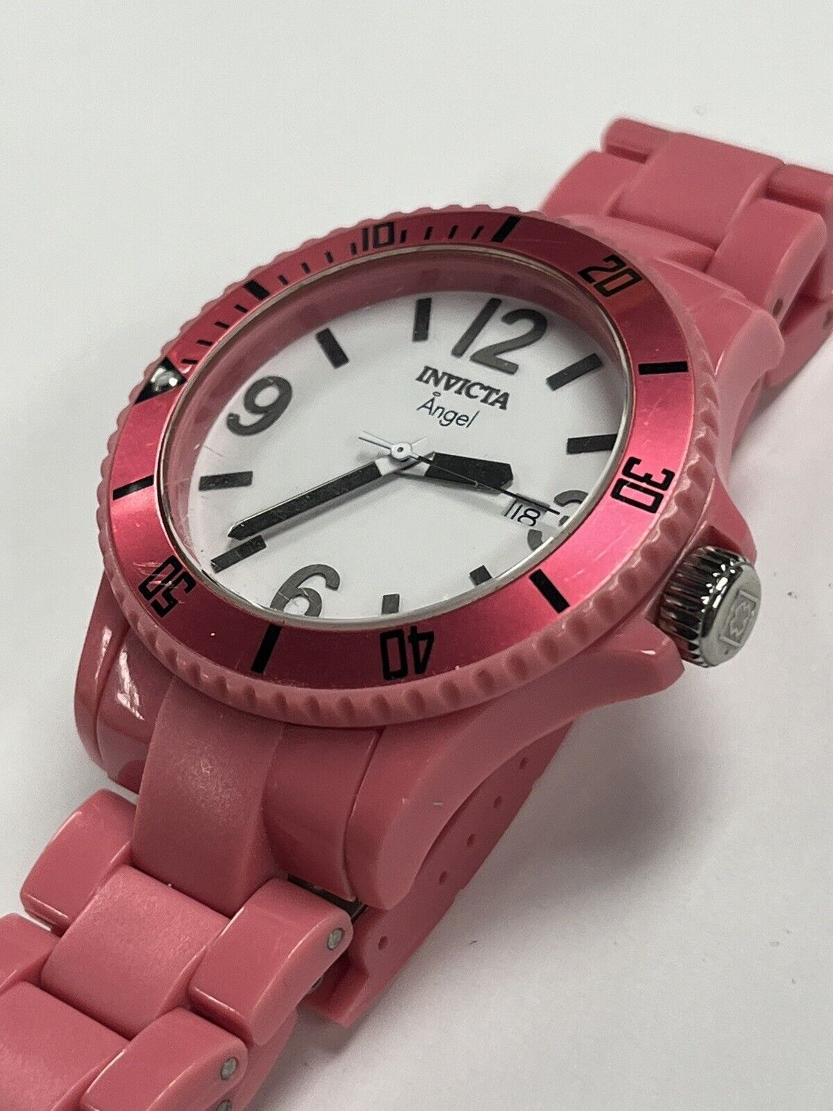 Invicta Pink Plastic Acrylic Resin Swiss Quartz Ladies Watch Larger Size Dial