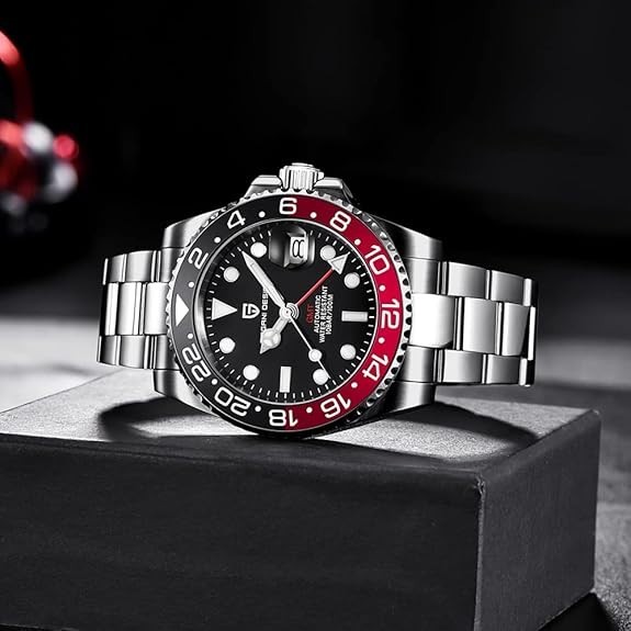 🔥USA🔥Pagani Design PD-1662 Master GMT Black Red Bezel Automatic Watch Oyster