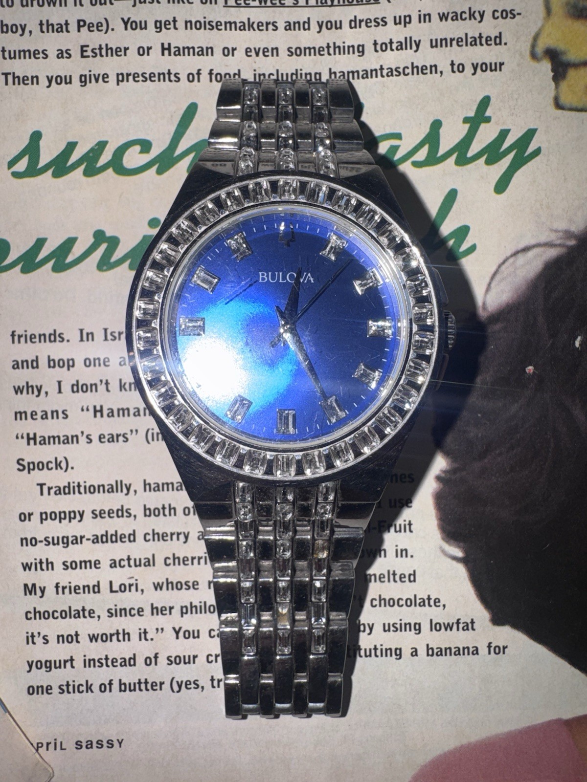 Bulova Phantom Baguette Crystal Blue Dial Sliver 42mm Men’s Watch 96A254