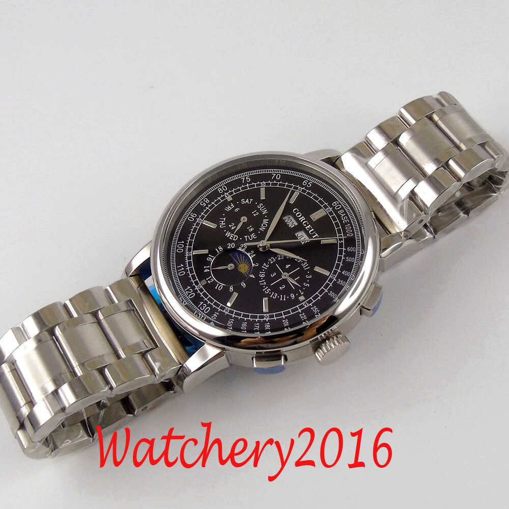 42mm Corgeut Mulitifunction Automatic Men’s Watch Black Dial Date Week Month