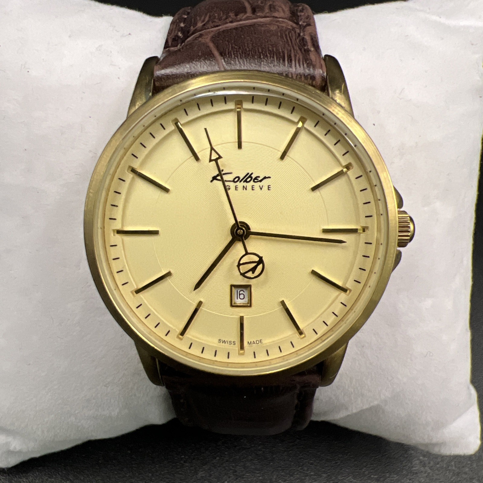 Kolber Geneve K4007 Women’s 32mm 8.75” Watch (works) 16mm Leather Strap, New Bat