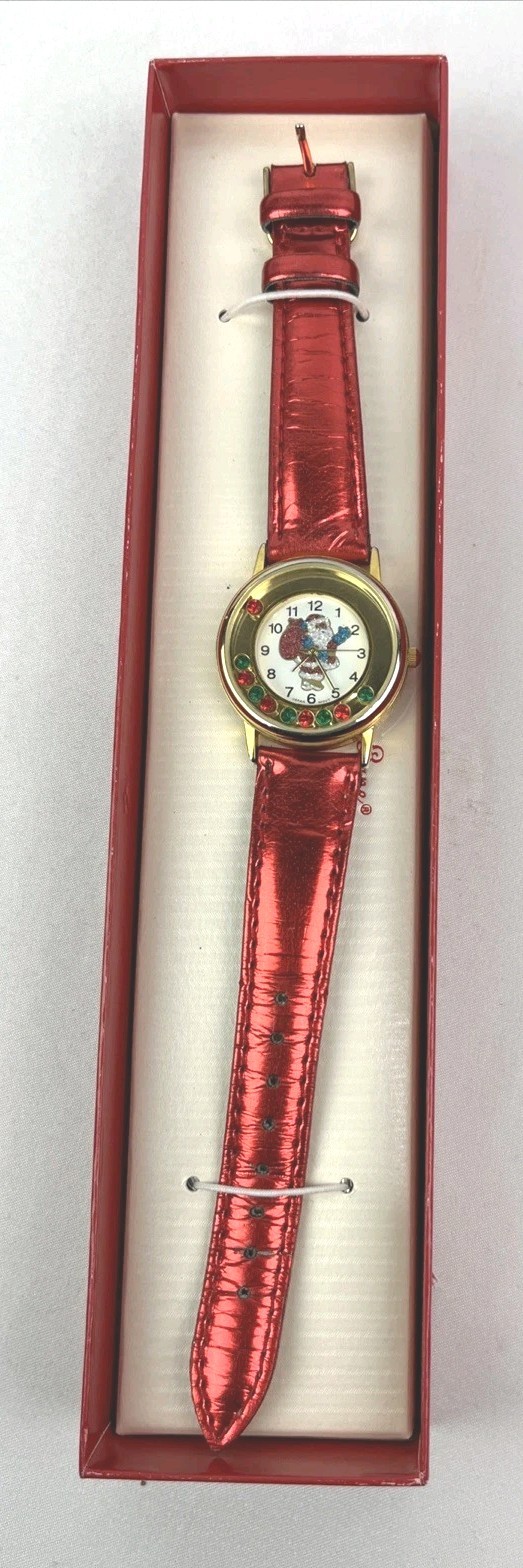 Holiday Lane Santa Claus Watch Floating Rhinestones Metallic Red Band New Batt