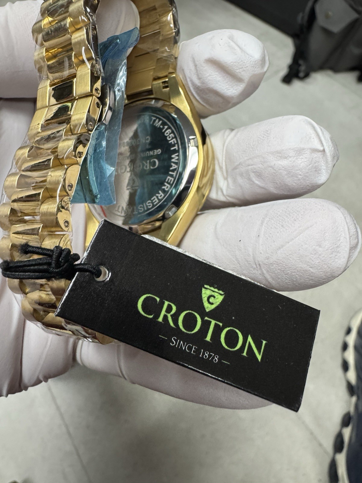 Croton Goldtone Day Date President Quartz Watch Diamond Dial CN307599 NEW