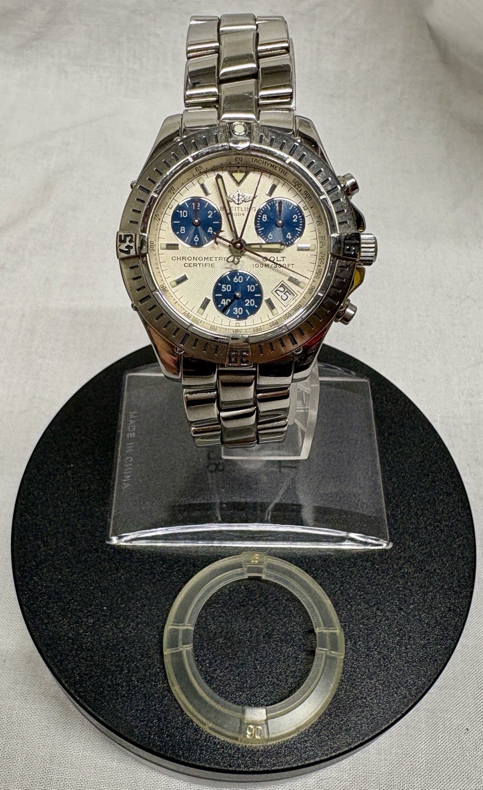 Beautiful Breitling A73350-White Dial-Blue Sub Dials-Original Box / Papers-38mm