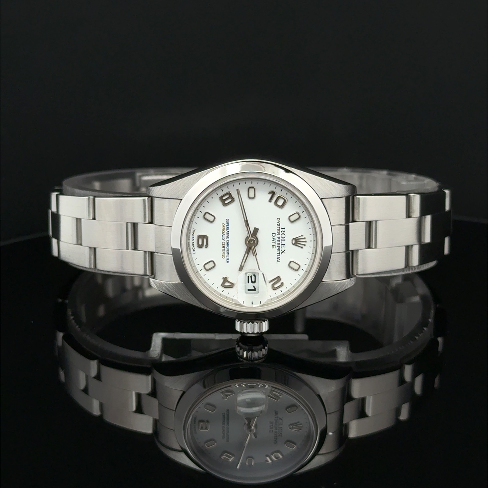 2000 Rolex Oyster Perpetual Date White Arabic Dial Oyster Bracelet 79160 Steel