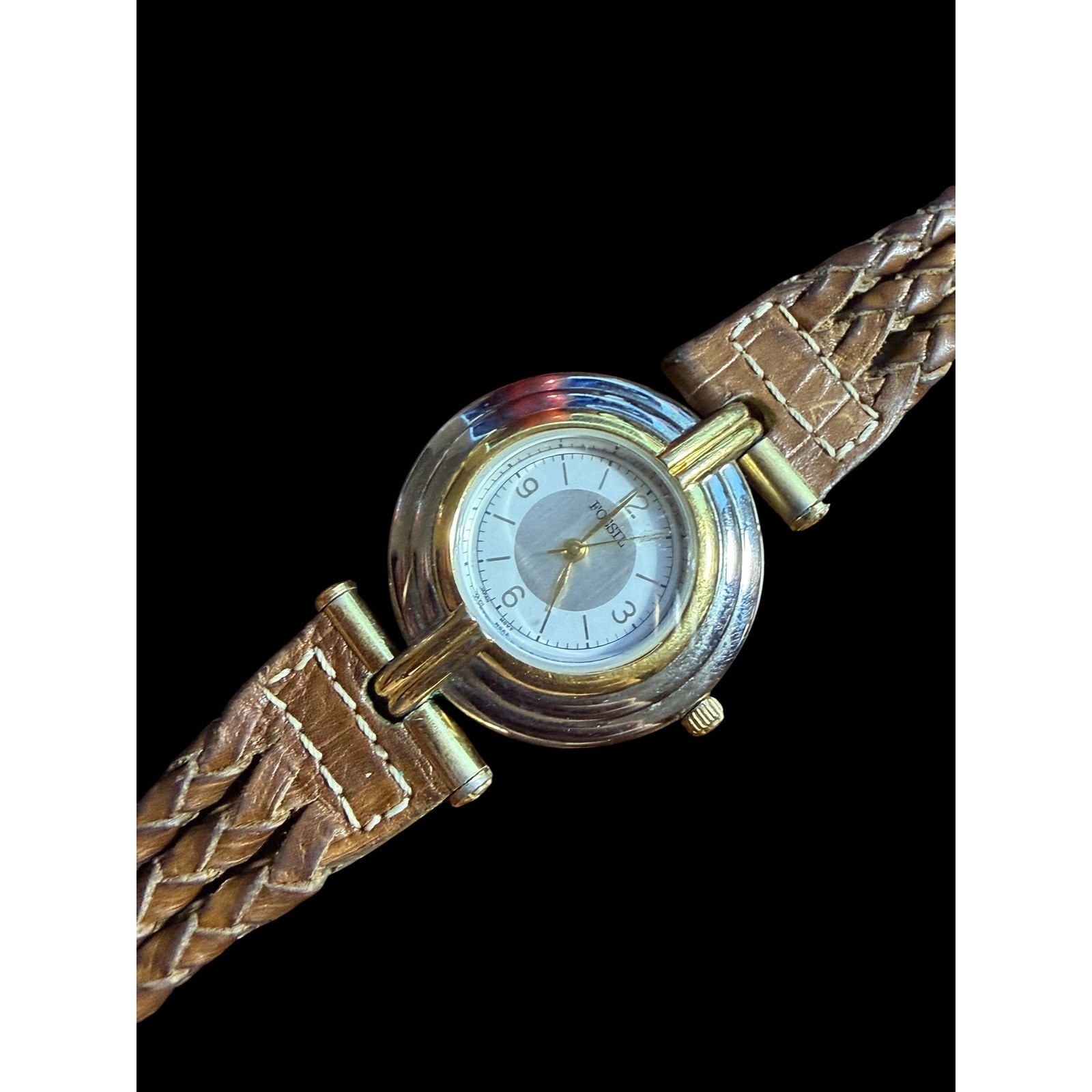 Fossil Women’s Braided Leather Strap Watch Two-Tone Case White Dial Quartz