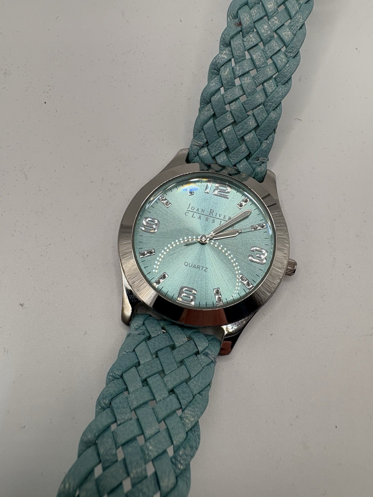 Joan Rivers Classics Women’s Watch Cream Aqua Blue Silver Tone Needs Battery
