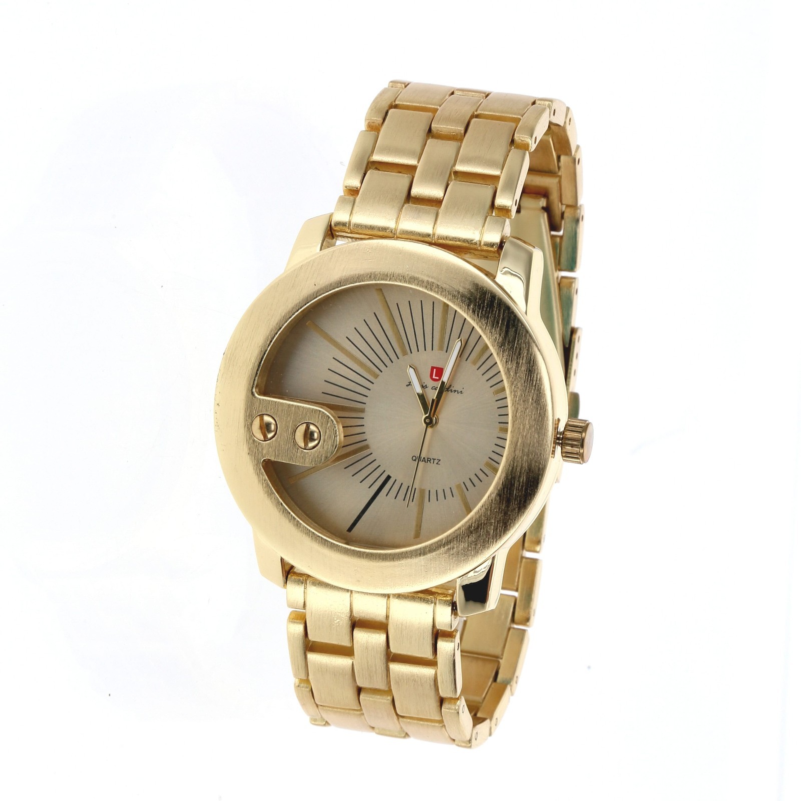 51mm Heavy Metal Men’s Quartz Watch Gold Finish Gold Dial Metal Link Band