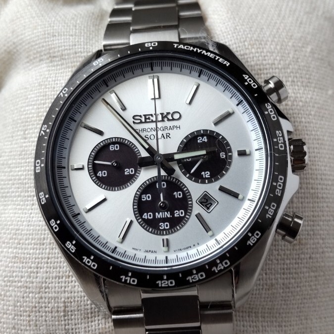 SEIKO SELECTION SBPY165 White Panda Solar Chronograph Men’s Watch Used