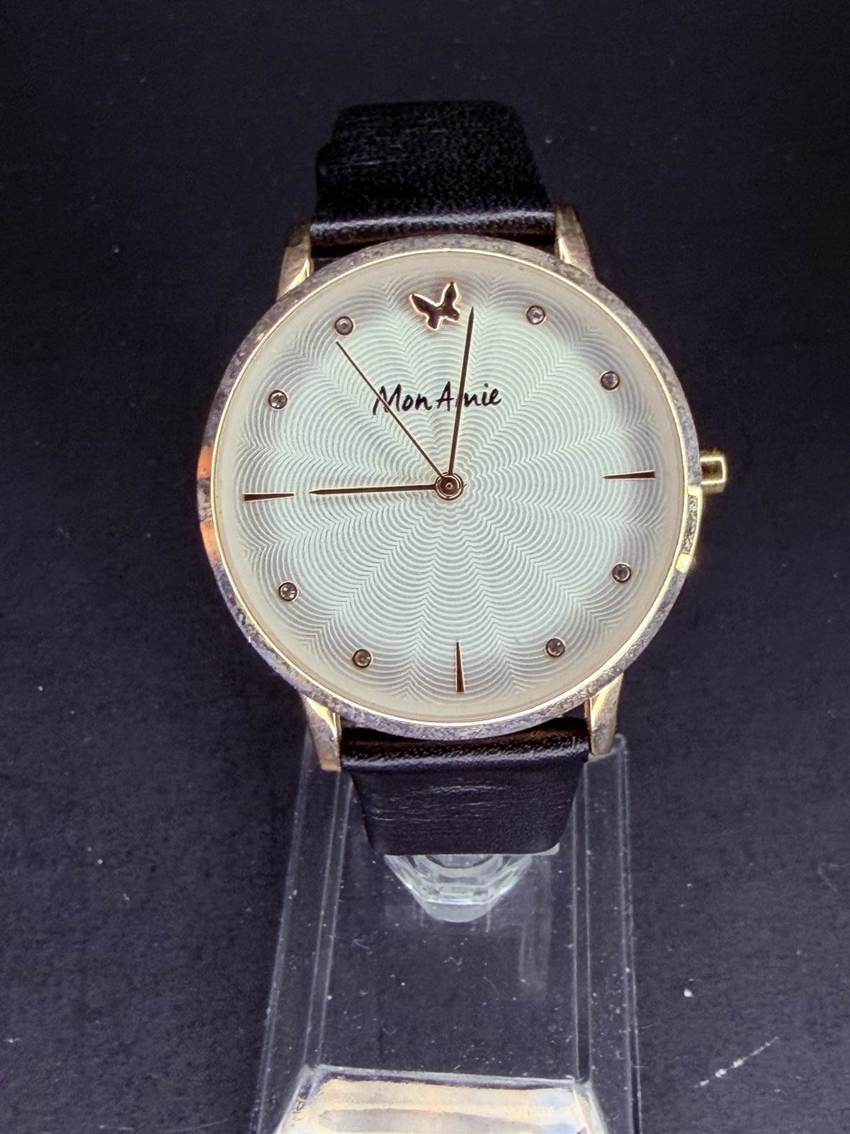Mon Amie Womens 36mm Rose Gold Case NEW BATTERY White Dial Brown Lthr Strap 851