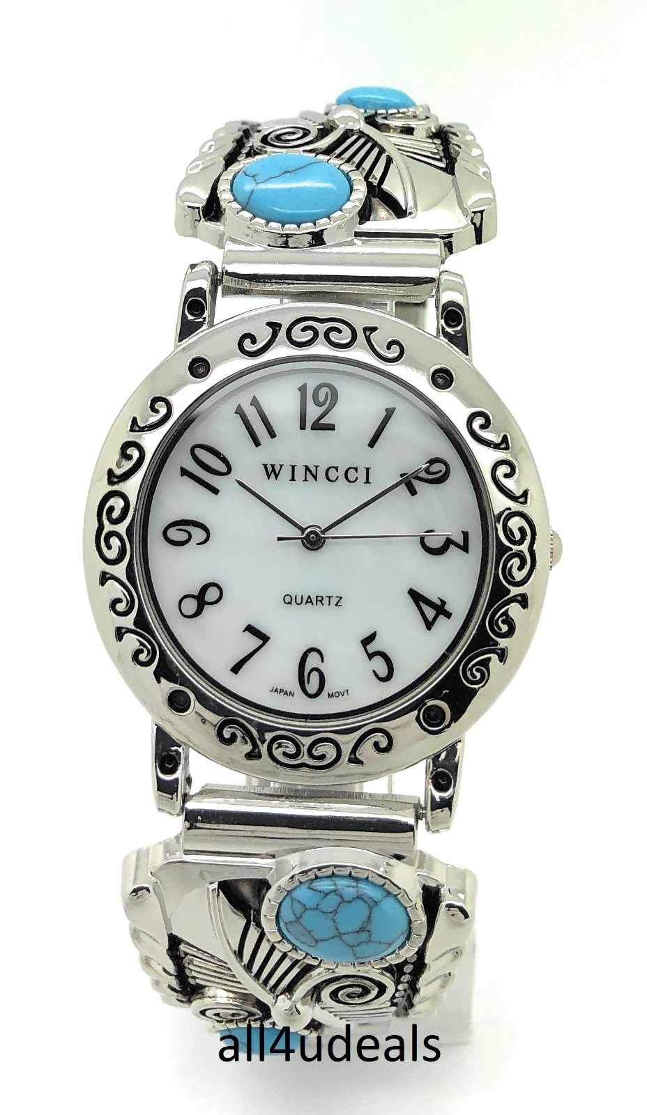 Mens Ladies Western Turquoise Stones Stretch Elastic Band Fashion Watch Wincci