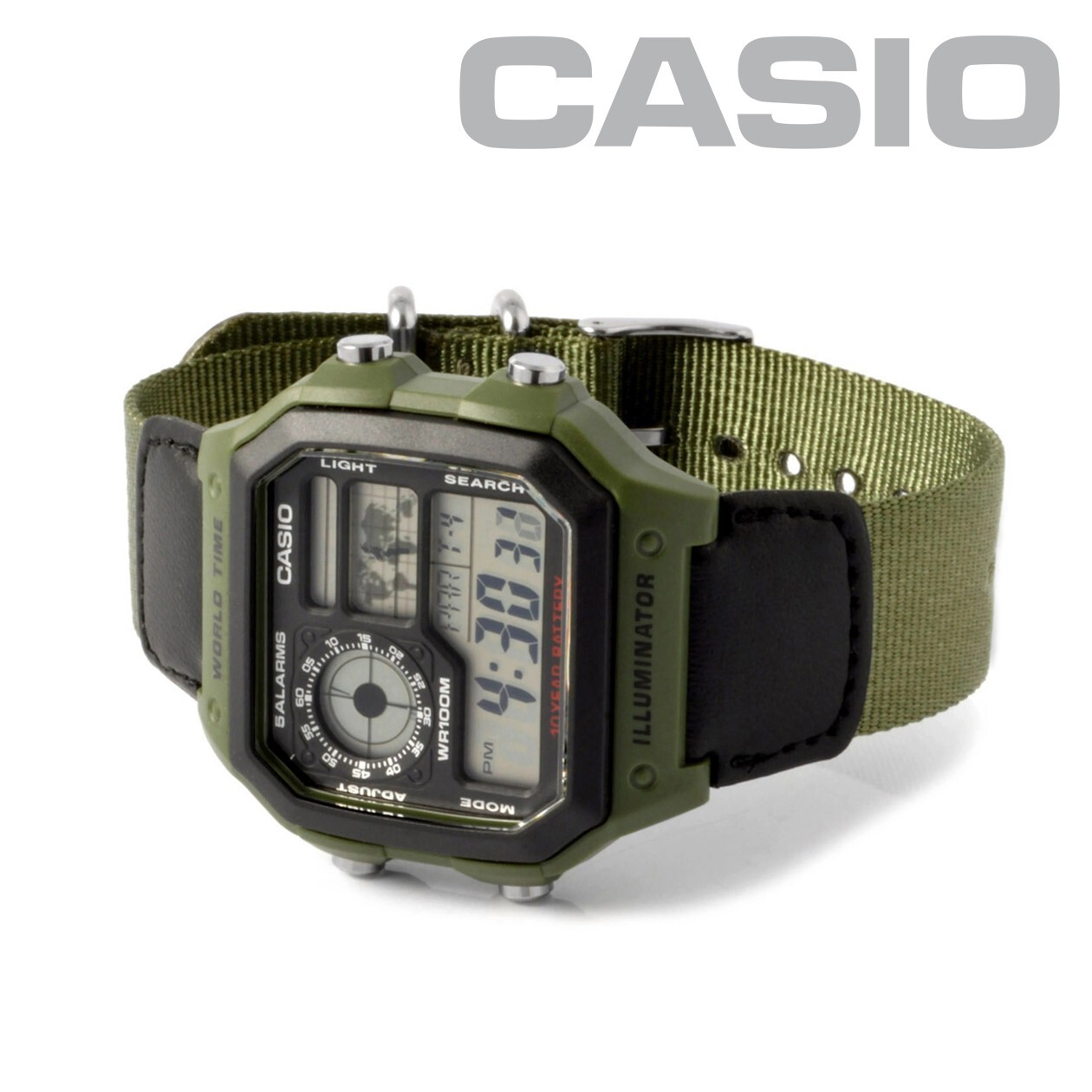 CASIO ROYALE AE-1200WHB-3B Nylon Strap World Time Digital Watch 100m (10ATM)