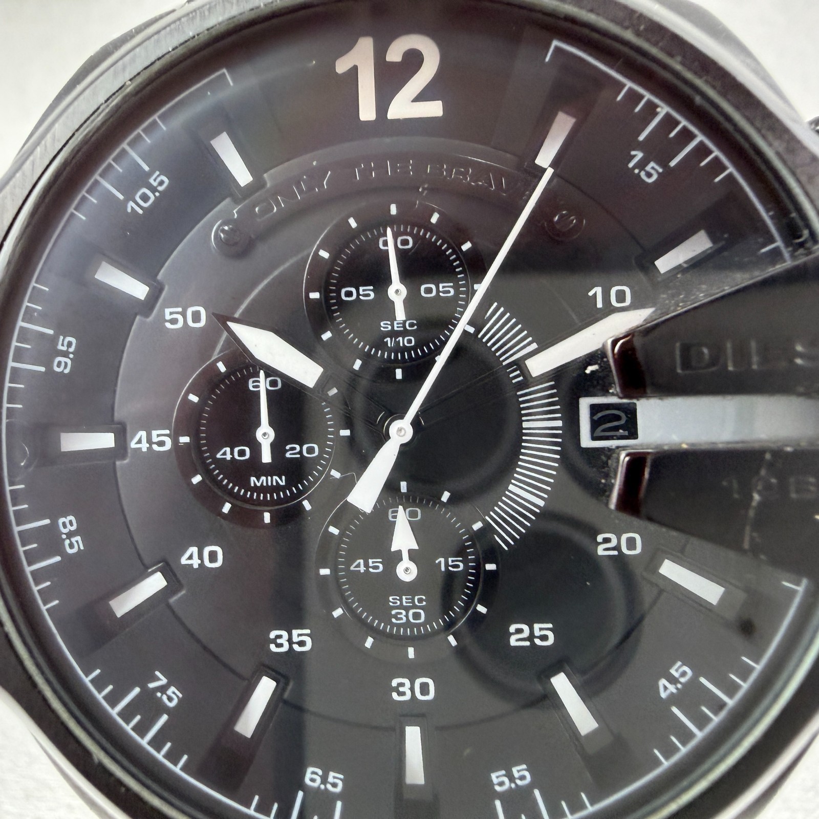 Diesel Mega Chief Watch Men 54mm Black Dial Black Tone Date Round New battery
