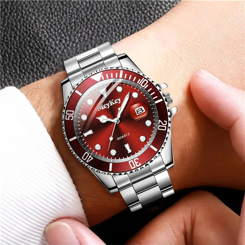 Fashion Men Business Watches Stainless Steel Band Men Calendar Quartz Watch