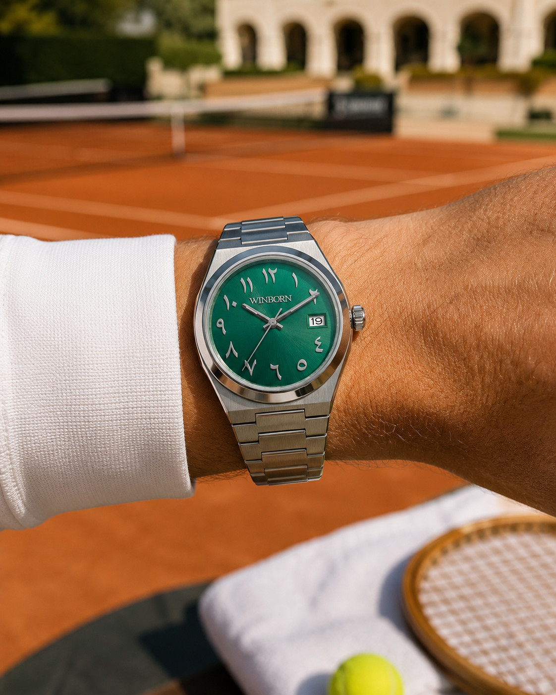 WINBORN Emerald Green Arabic-Numeral Integrated Date Watch Water Resistant
