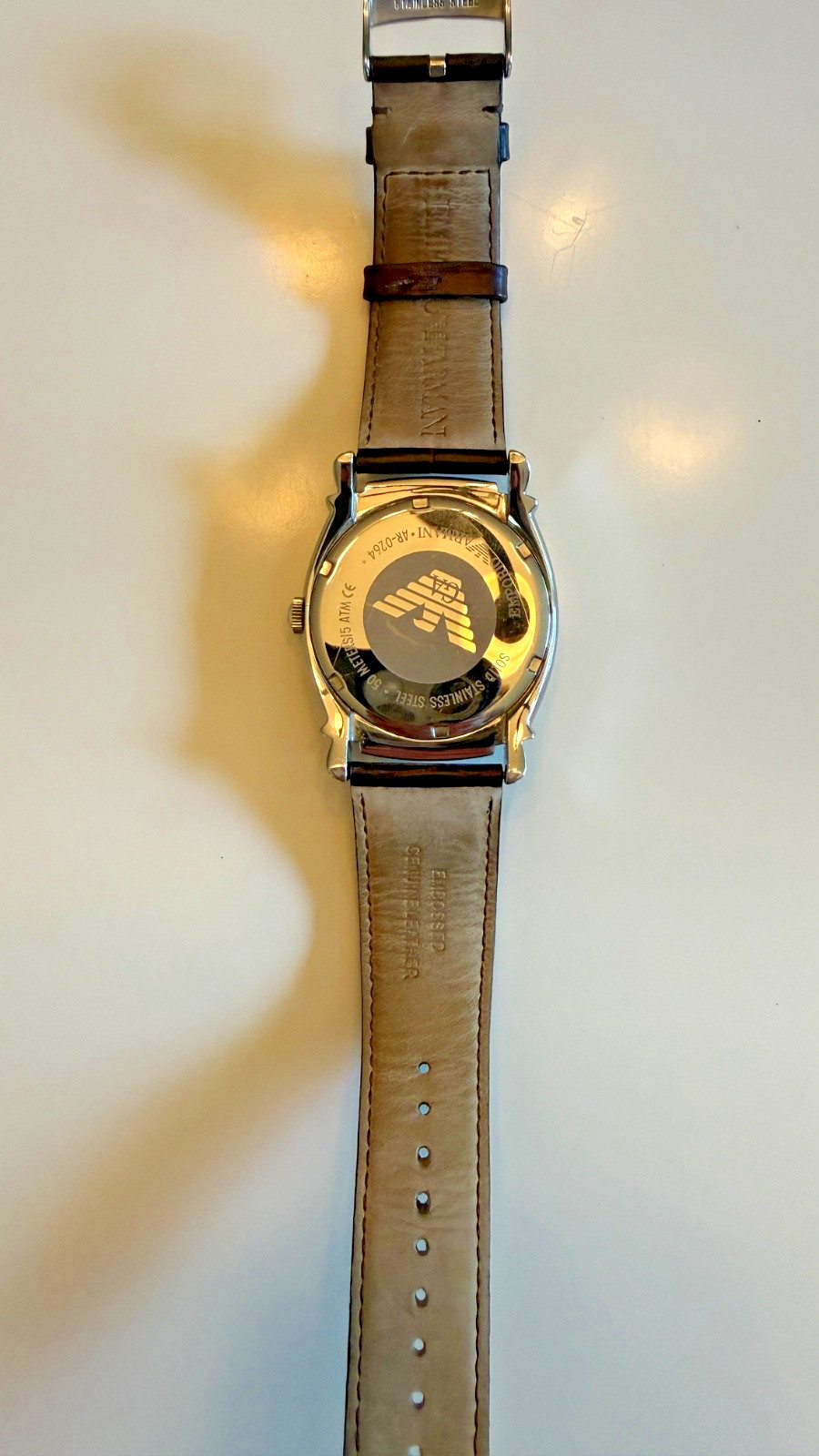 Emporio Armani AR0264 Champagne Dial, Guilloché, Roman numerals, Leather Strap