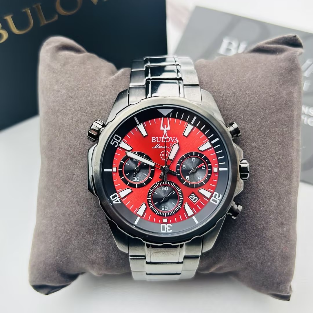 Bulova 98B350 Marine Star Red Dial Men’s Chronograph Quartz Watch Stainless 43mm