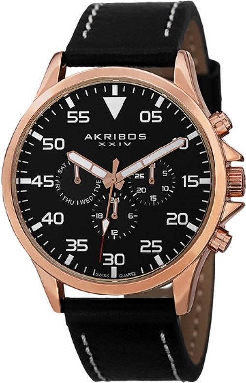 Akribos XXIV AK773RGB Swiss Quartz Day Date GMT Rosetone Black Mens Watch