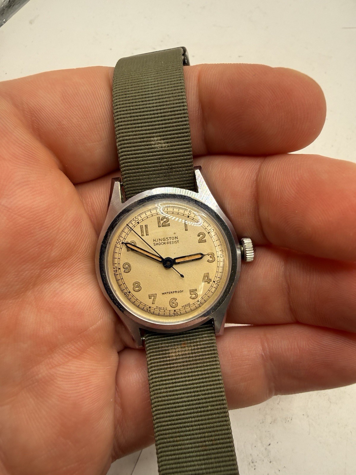 VINTAGE Kingston Shock-Resist Military Style Swiss 15 Jewels Manual Watch 1950s