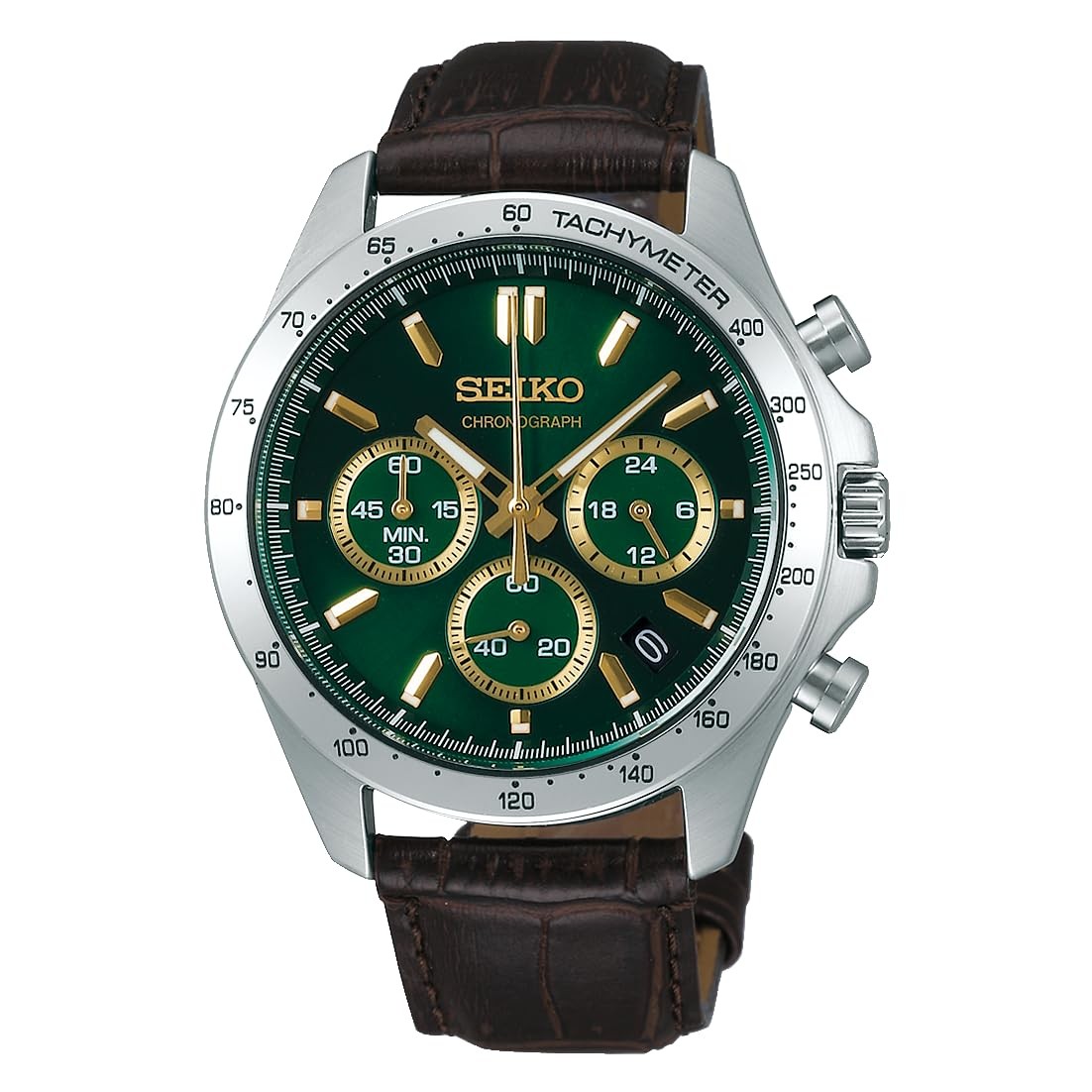 NEW SEIKO SBTR017 Spirit Chronograph Green Dial Leather Watch Japan