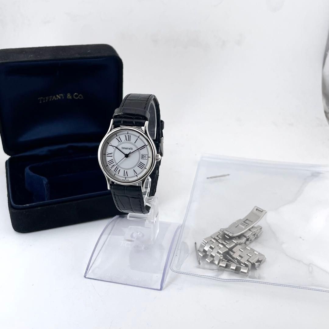 [B1P] Tiffany Classic Roman Dress Watch Date Quartz Mens 9N0297726 [k8z]