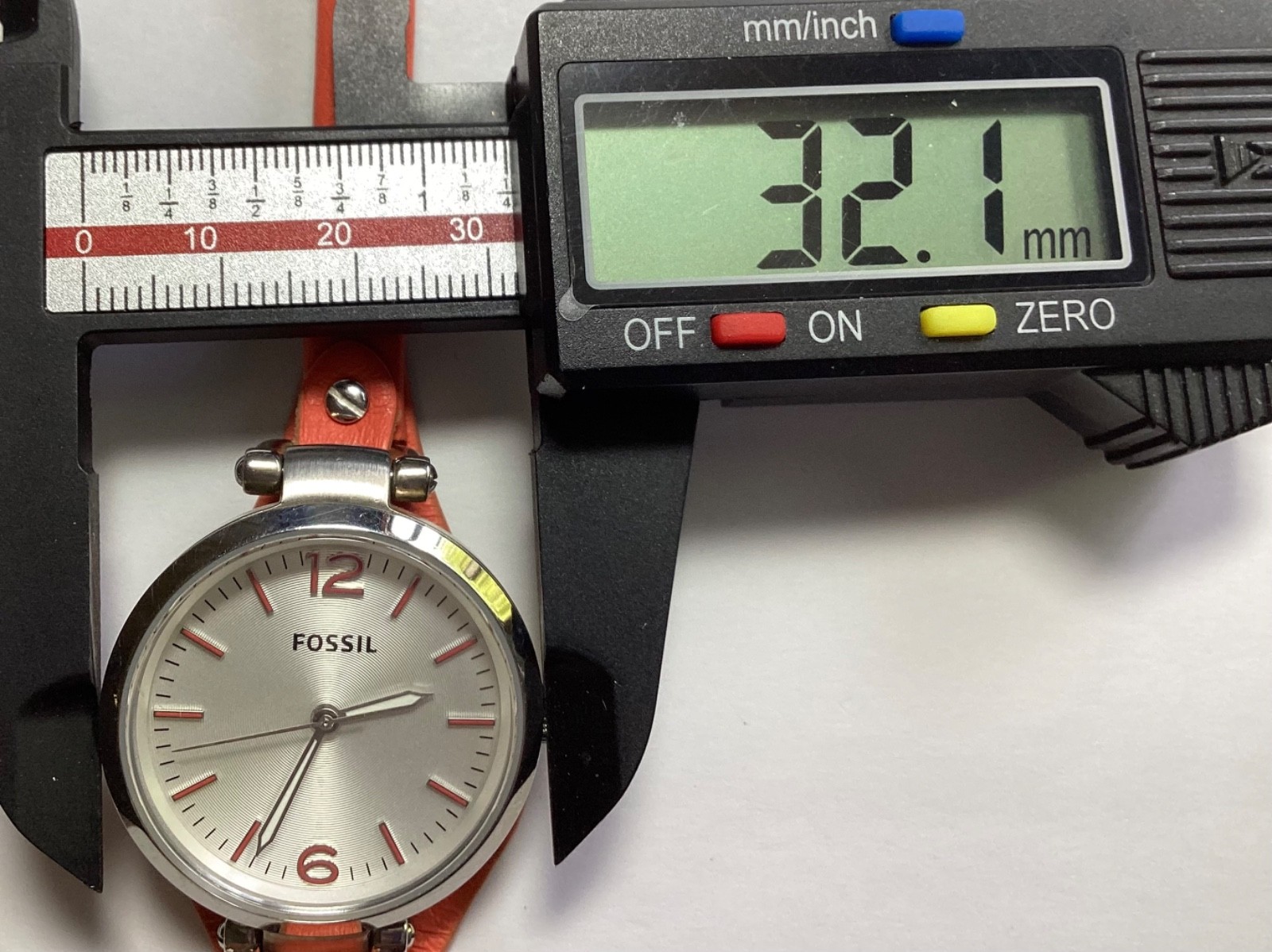 Fossil Georgia Womens Watch ES3219 Silver Orange Leather Equestrian New Battery