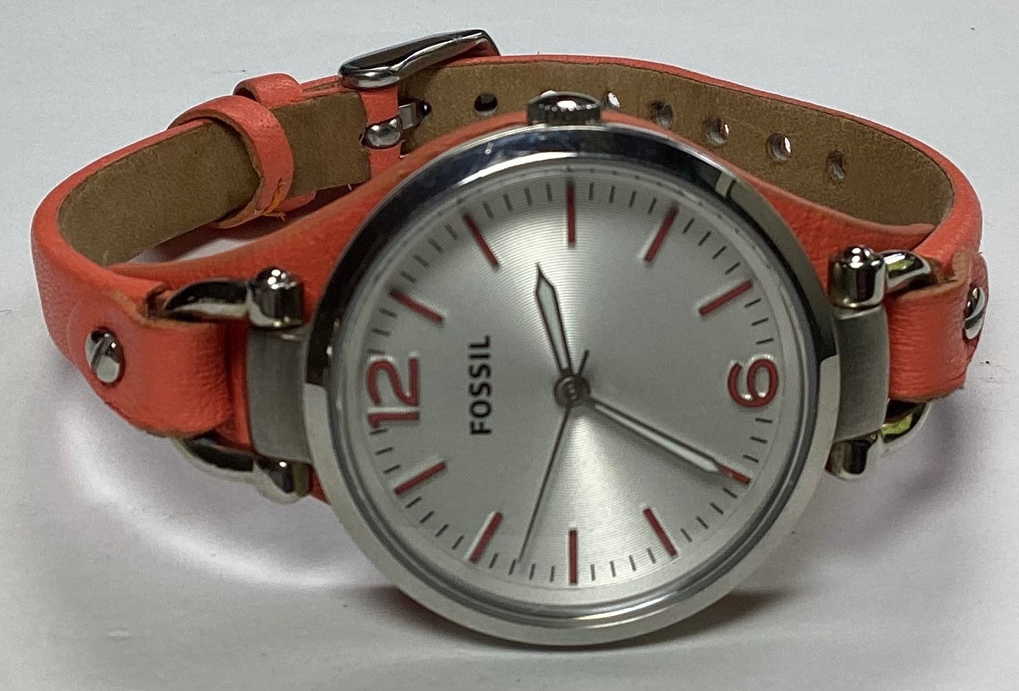 Fossil Georgia Womens Watch ES3219 Silver Orange Leather Equestrian New Battery