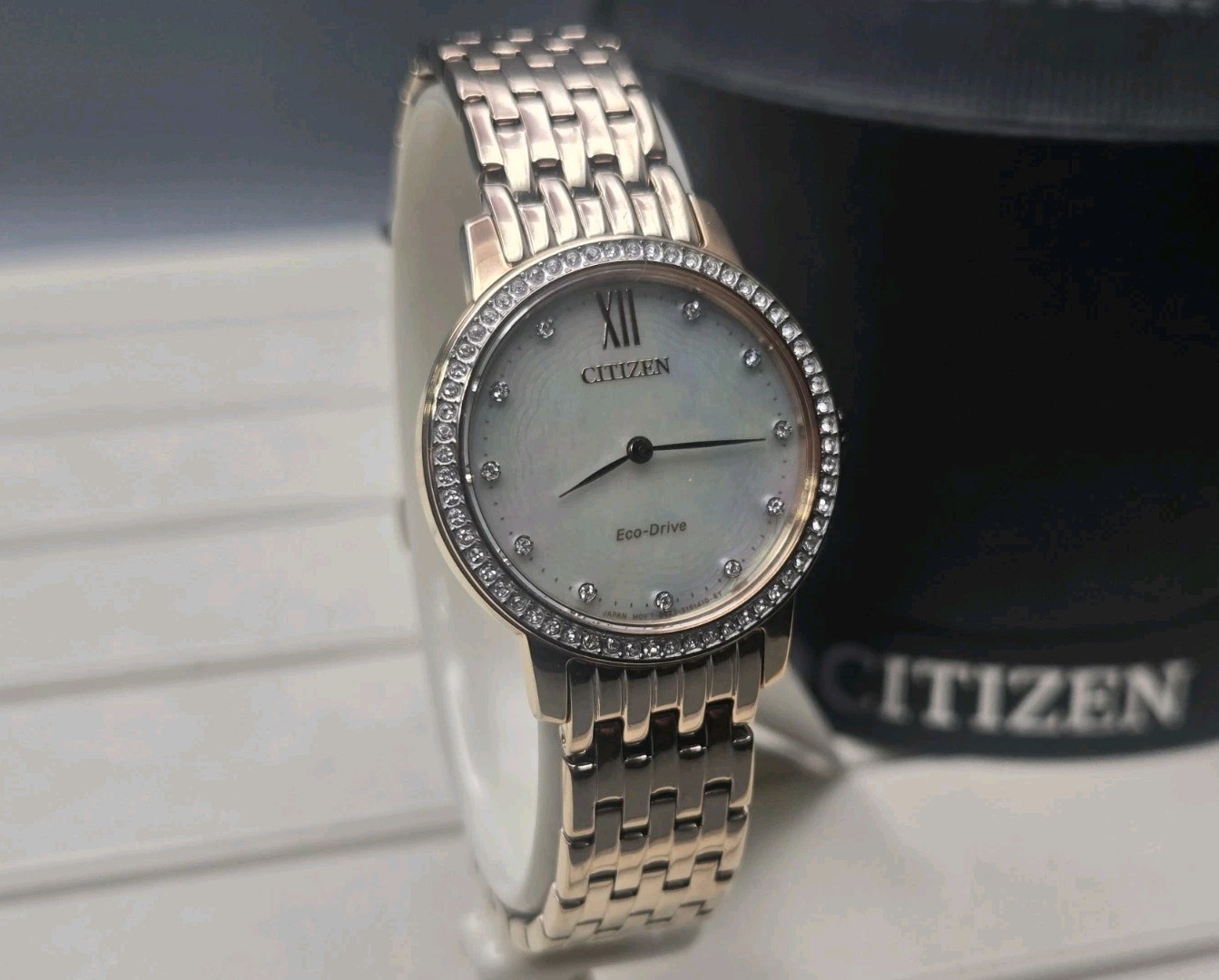 Citizen EX1483-50D Store Display Eco-Drive Silhouette Crystal MOP Ladies Watch
