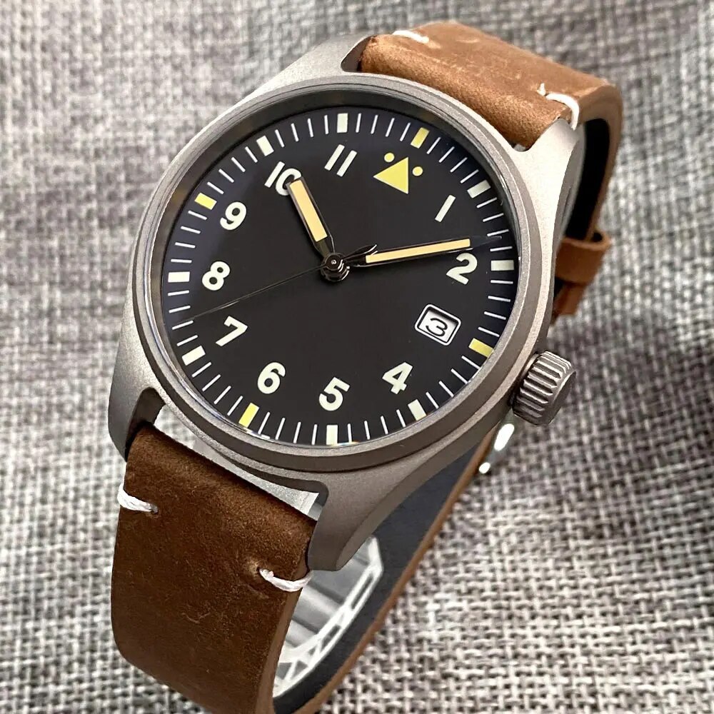 Tandorio Titanium Diving Automatic Watch for Men Anti-allergry Pilot NH35A 39mm