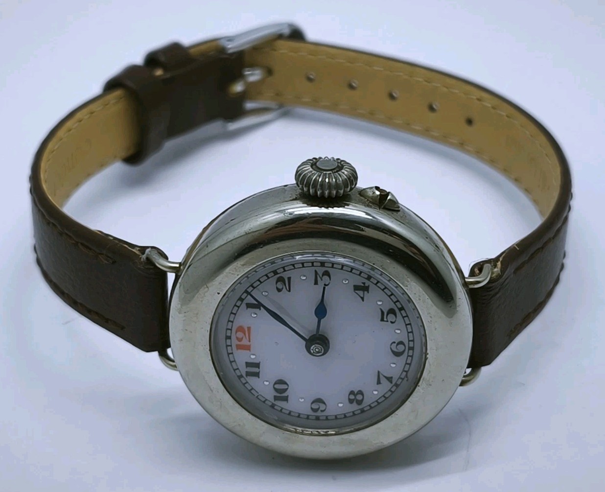 Vtg c1914 Swiss Chrome Nickel Plated WW1 Era 31mm Trench Watch Spares Or Repair