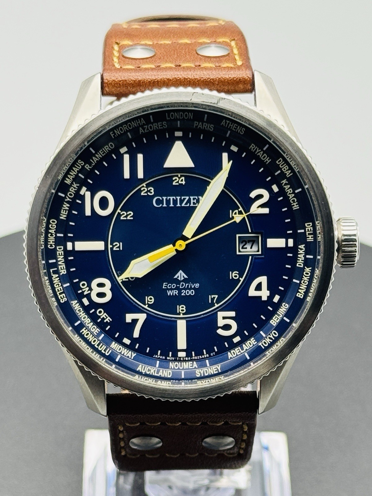 Citizen Eco-Drive Avion Watch World Time Blue Dial Perpetual Calendar BX1010-11L