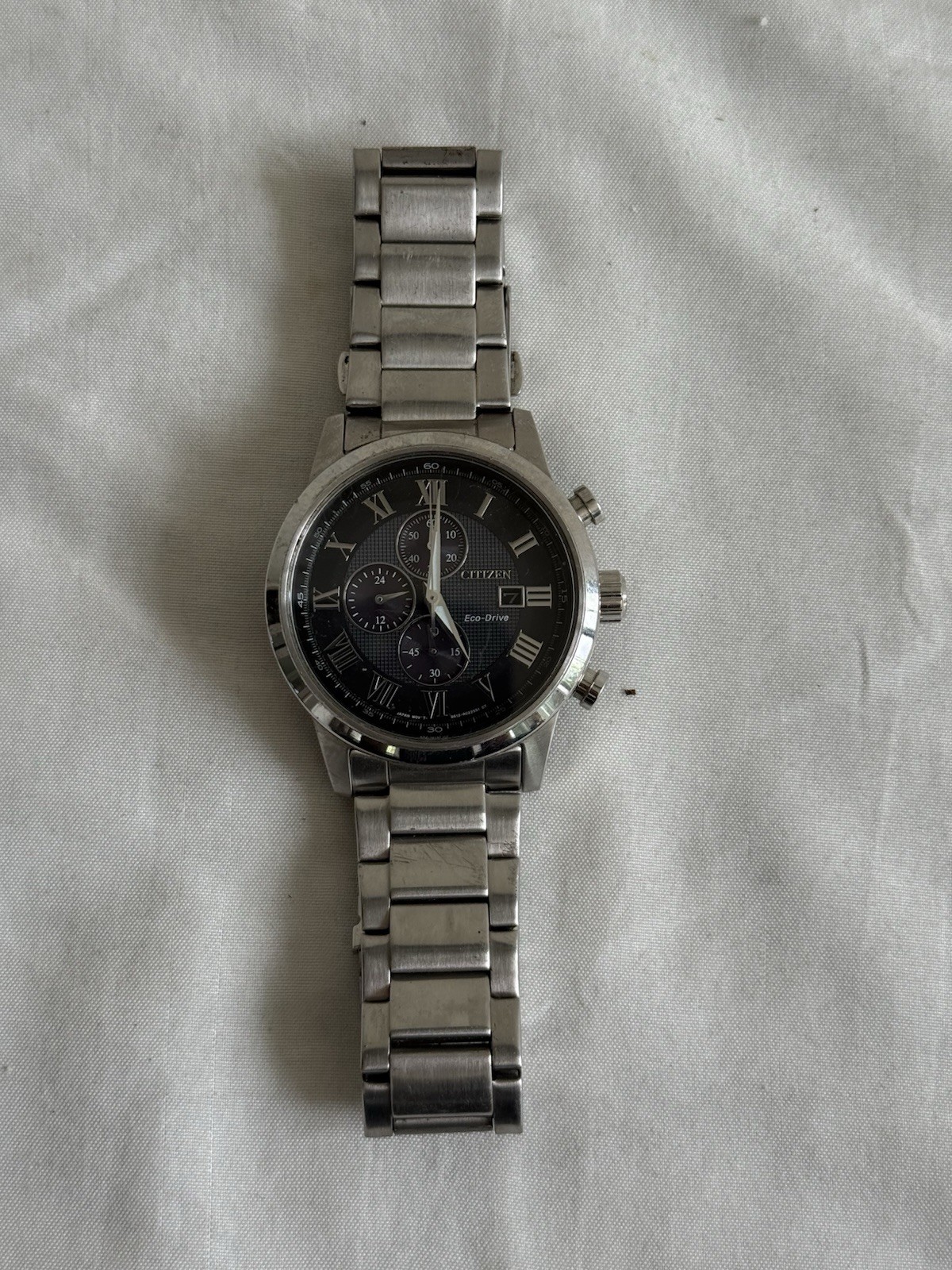 Citizen Eco-Drive B612 Mens Chronograph Watch Black Dial Roman Numerals As Is