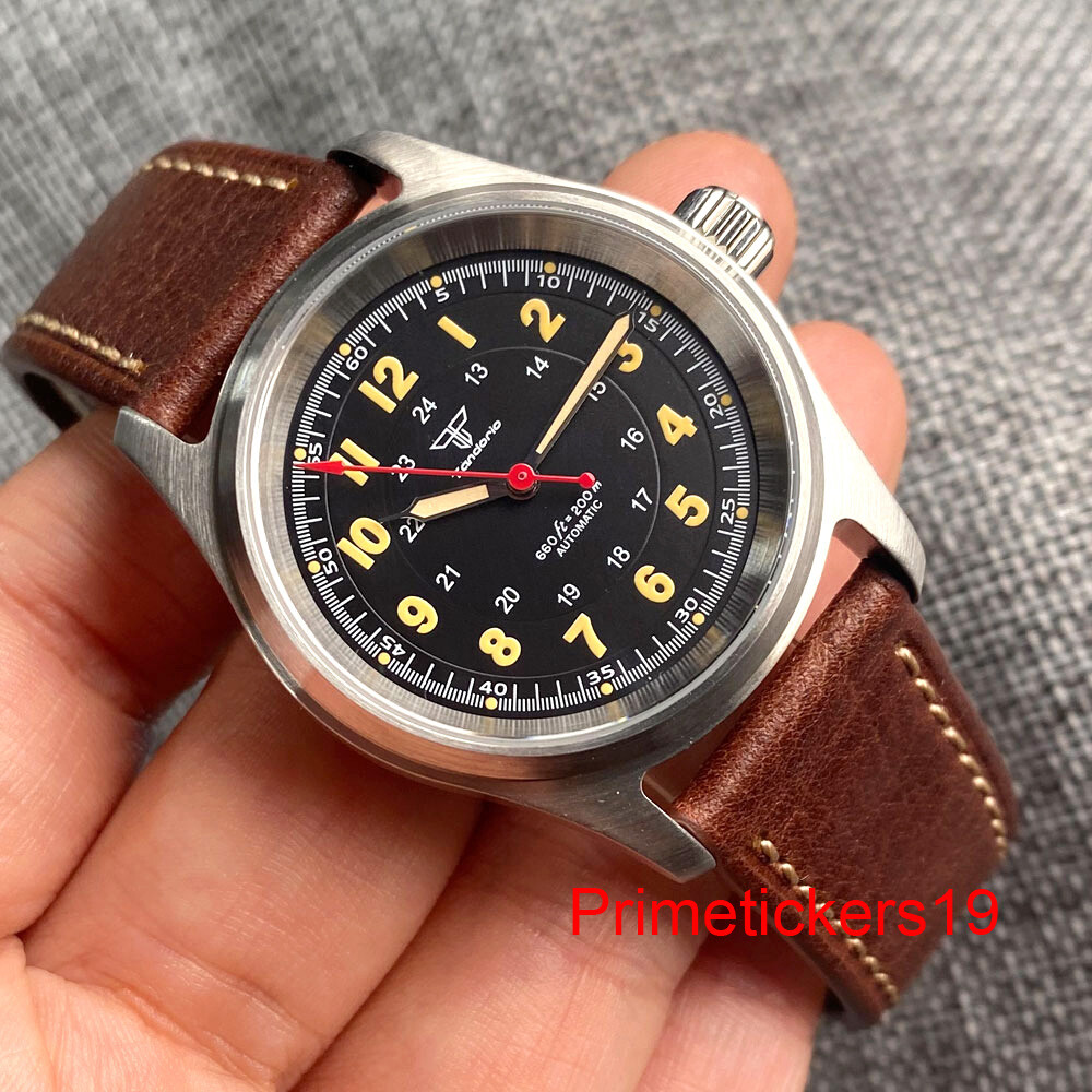 Tandorio 36mm Automatic Men Lady Pilot Watch Sapphire 20bar NH35A PT5000 Leather