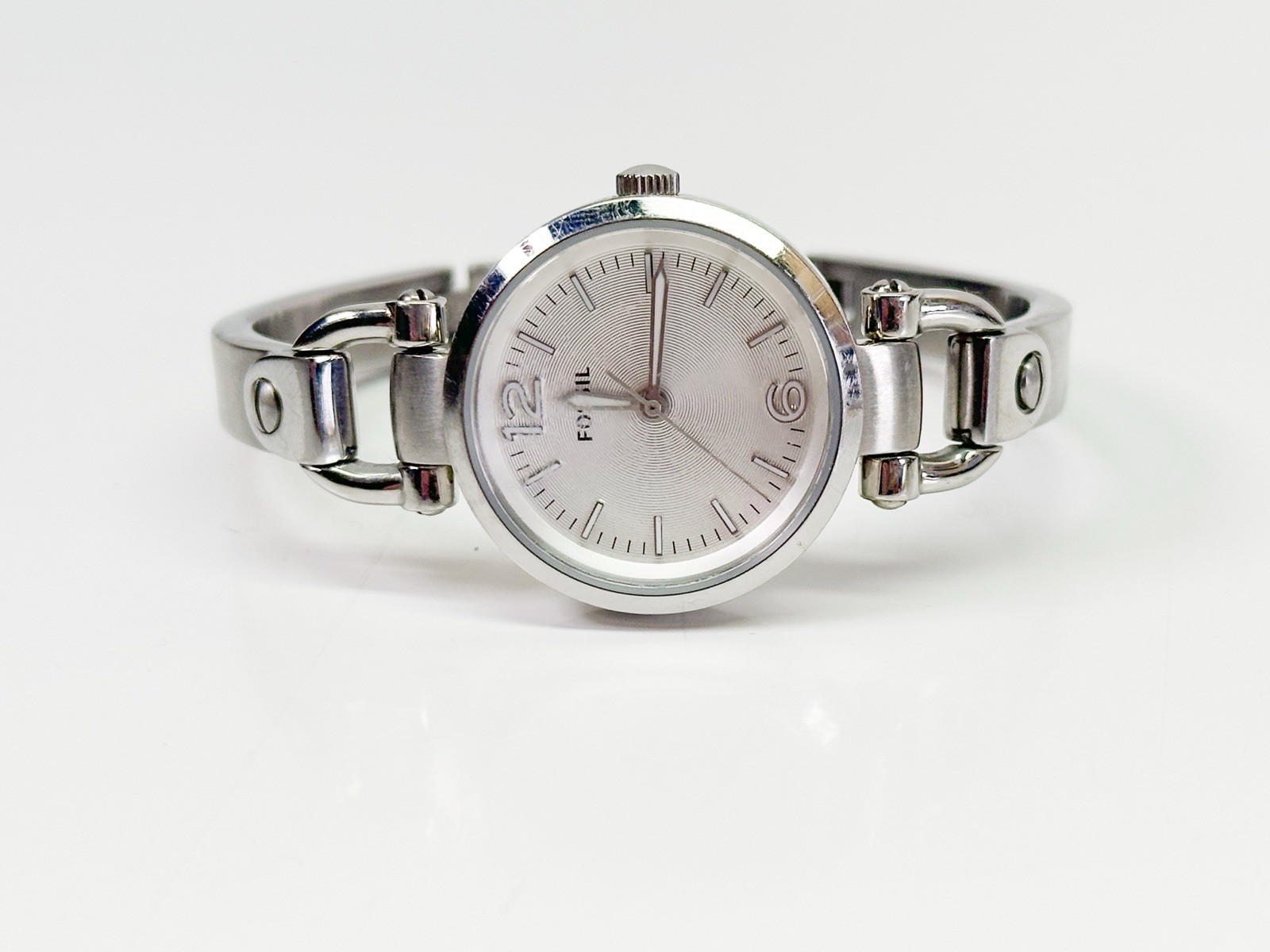 Fossil Georgia Womens Watch 26mm ES3269 Silver Tone w New Battery 7.25” Band