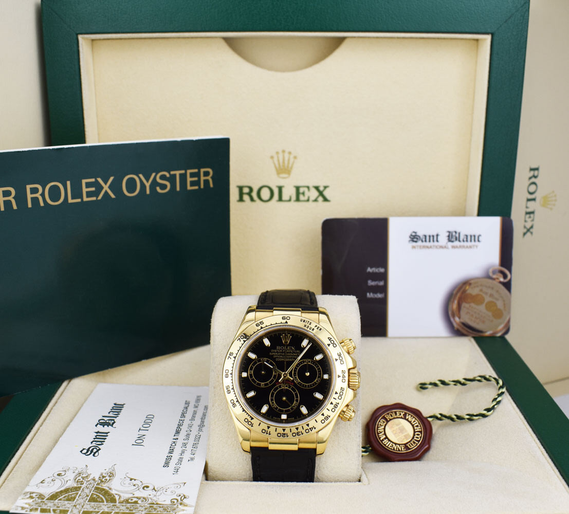 ROLEX – 40mm 18kt Gold DAYTONA Black Strap Black Index 116518 – SANT BLANC