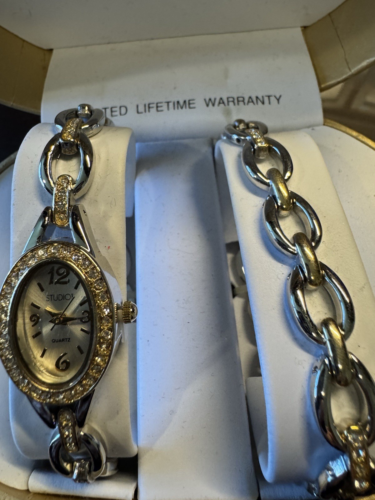 Studio Time Watch Women Silver w/bracelet quartz Needs Battery NIB gold trim