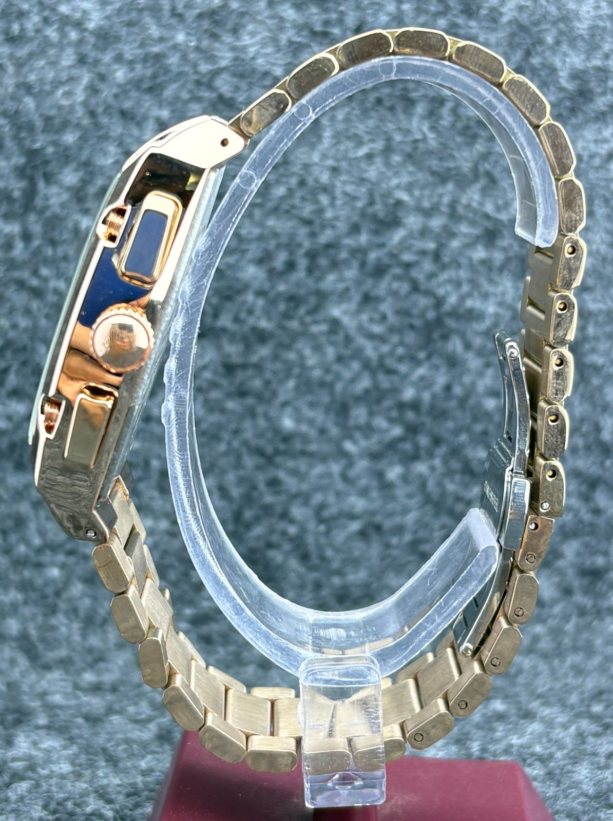 Vintage Versace Dominus Chrono Quartz Blue Dial Rose-Gold Plated Wristwatch.