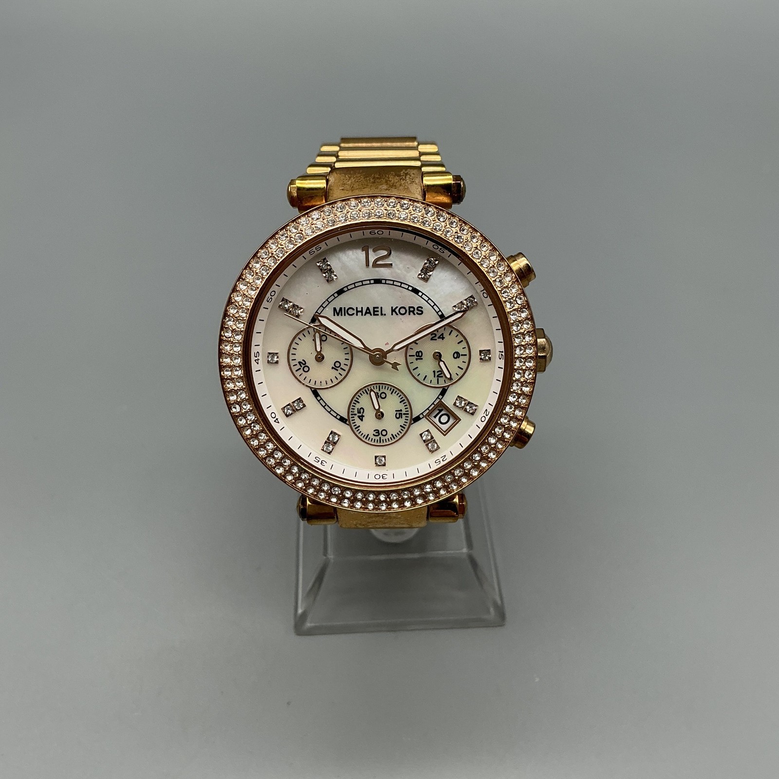 Michael Kors Parker MK-5491 Womens Watch 39mm MOP Gold Tone New Battery 6″