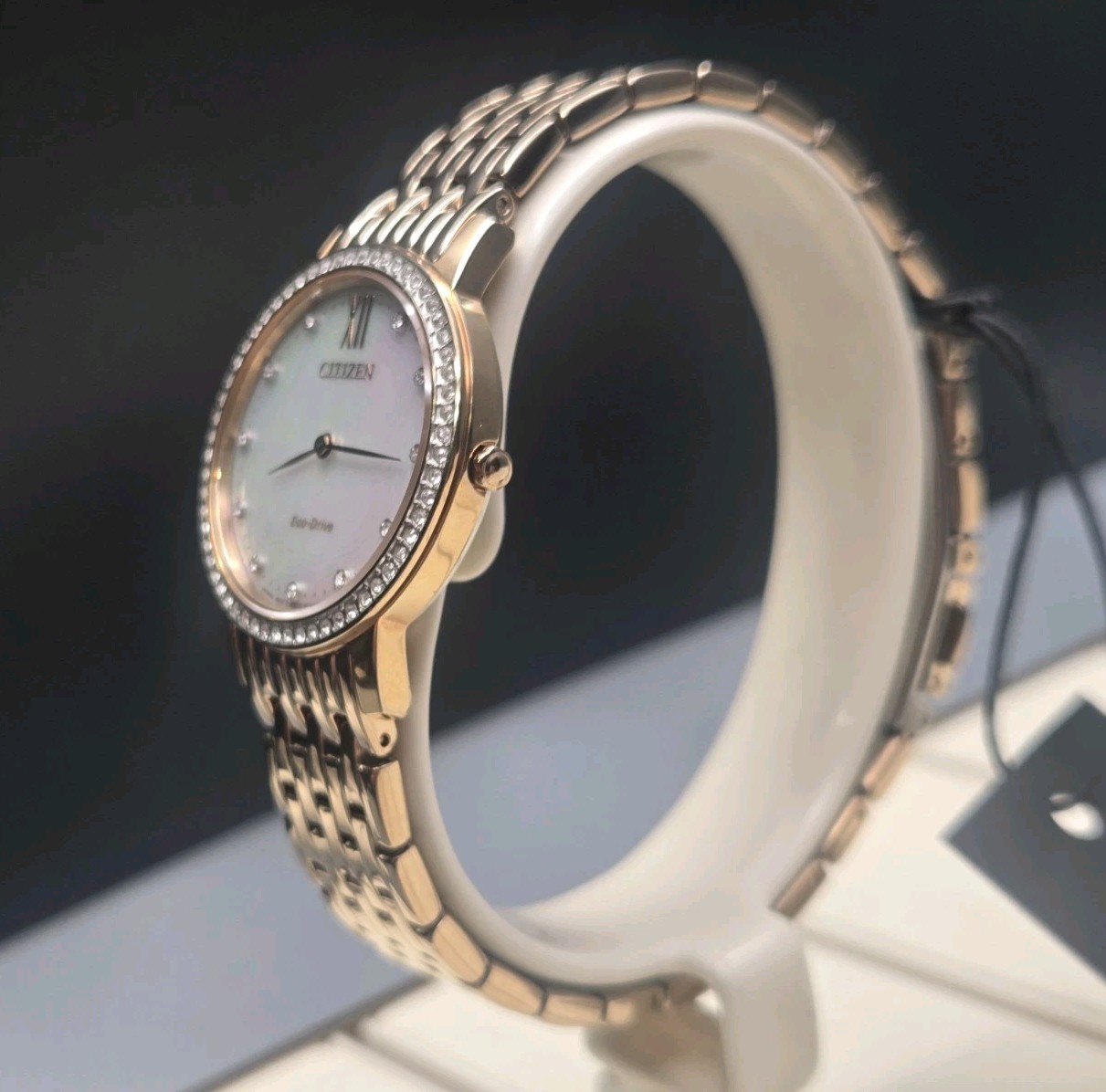 Citizen EX1483-50D Store Display Eco-Drive Silhouette Crystal MOP Ladies Watch