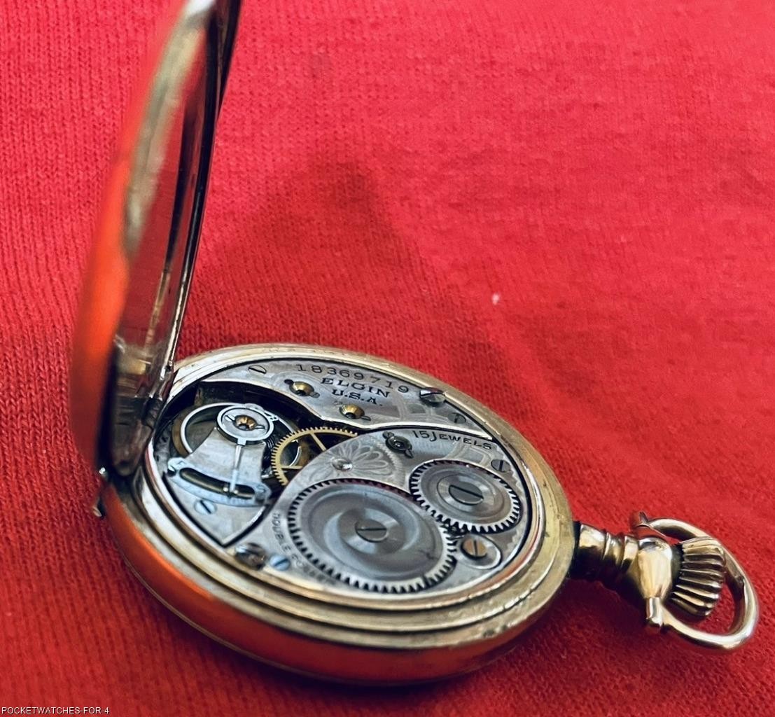 ca 1915 ELGIN 0s HUNTER 15 JEWELS GOLD FILLED CASE POCKET PENDANT WATCH SERVICED