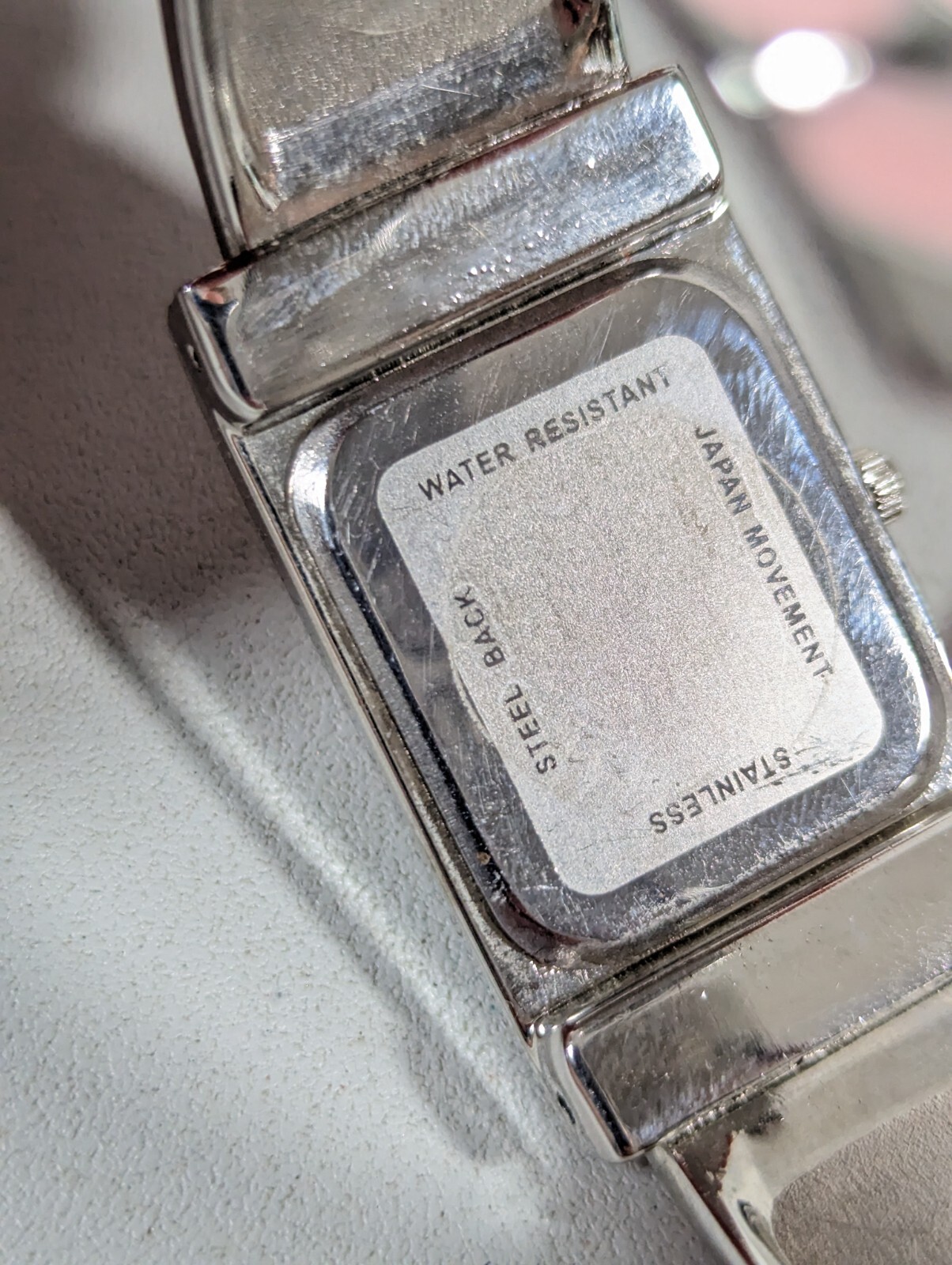 Paul Jardin Pink Dial Silver Tone Rectangle Case Enamel Inlay Hinge Band Watch