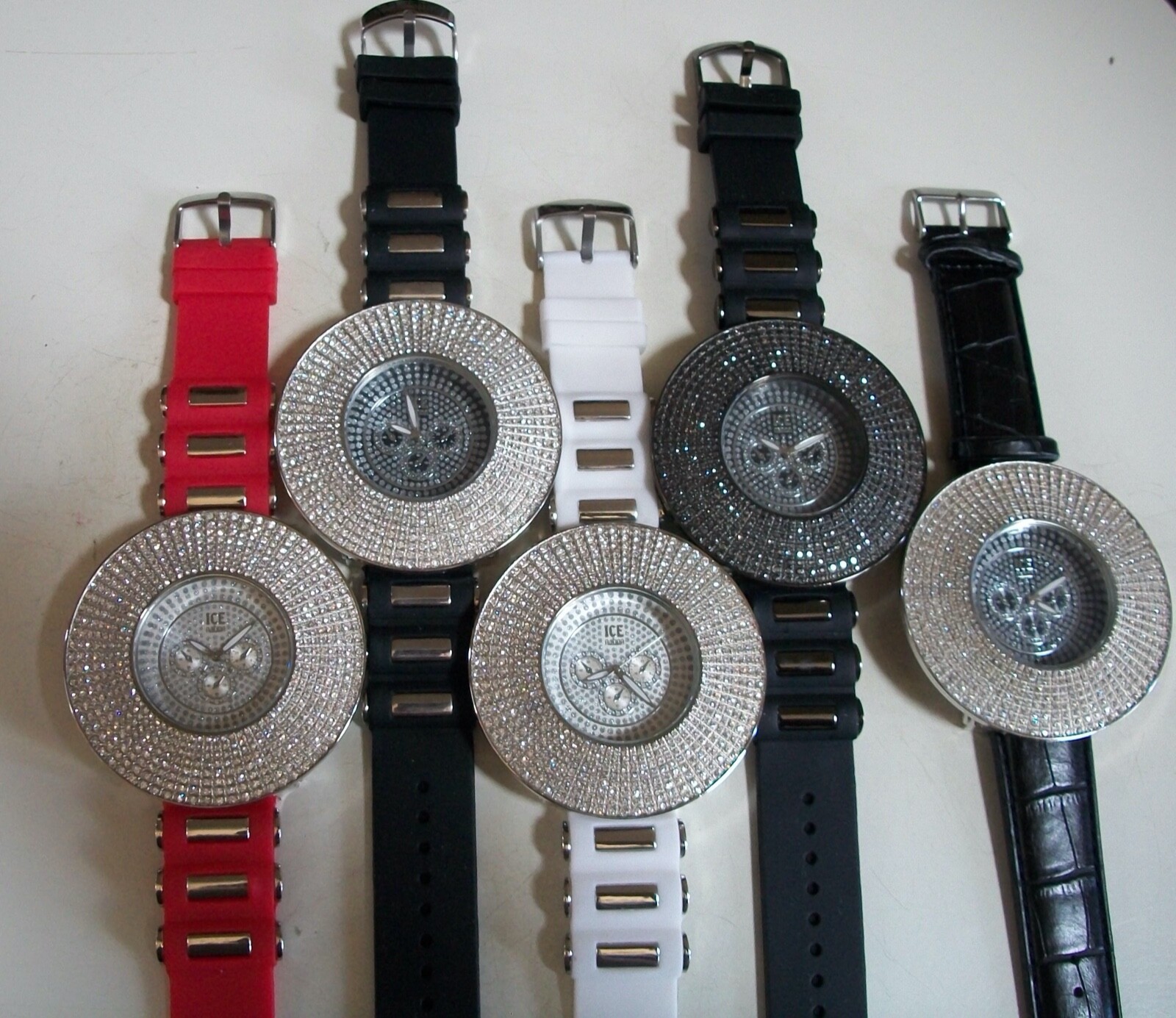 Men’s Stones Silver & Black Finish Leather & Silicone Band ICE Nation Watch