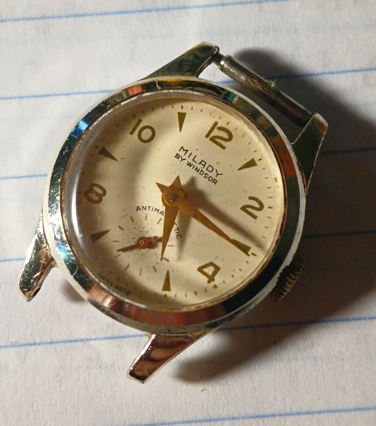 Milady By Windsor Antimagnetic Manual Wind Cream Dial Gold Aluminum case.