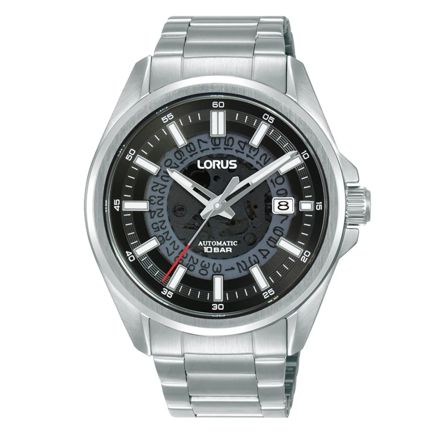 Lorus Mens Automatic Date Black Dial Stainless Steel Bracelet Watch RU401AX9