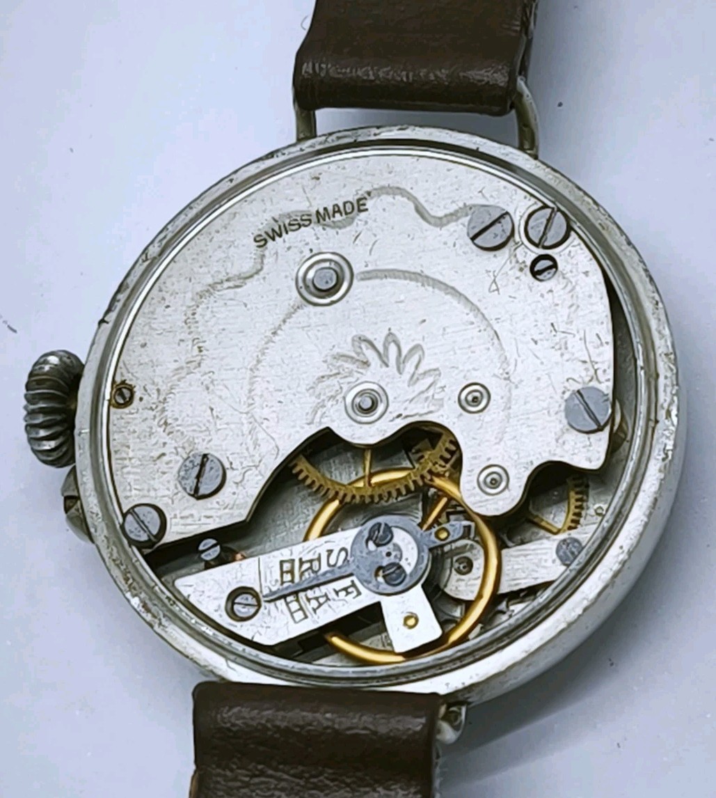 Vtg c1914 Swiss Chrome Nickel Plated WW1 Era 31mm Trench Watch Spares Or Repair