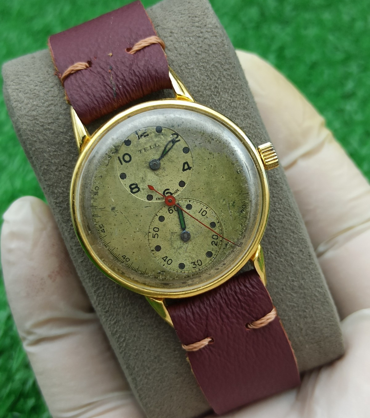 Vintage TELL Swiss Doctors Watch Duo Dial Manual Wind 1940s Gold Plated RUNNING