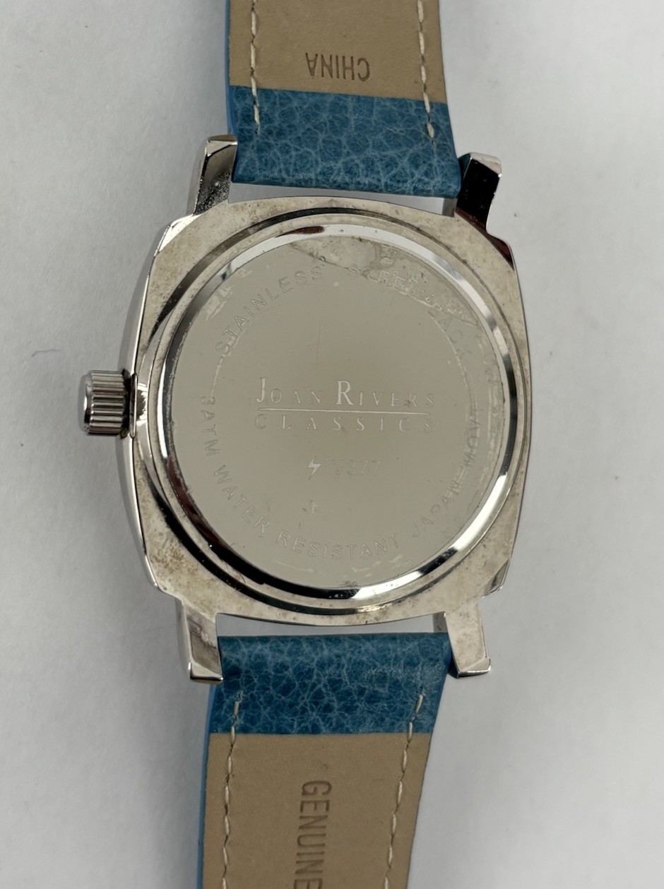 Joan Rivers Classics 40mm Silver Tone Quartz Watch w/Leather Band & New Battery