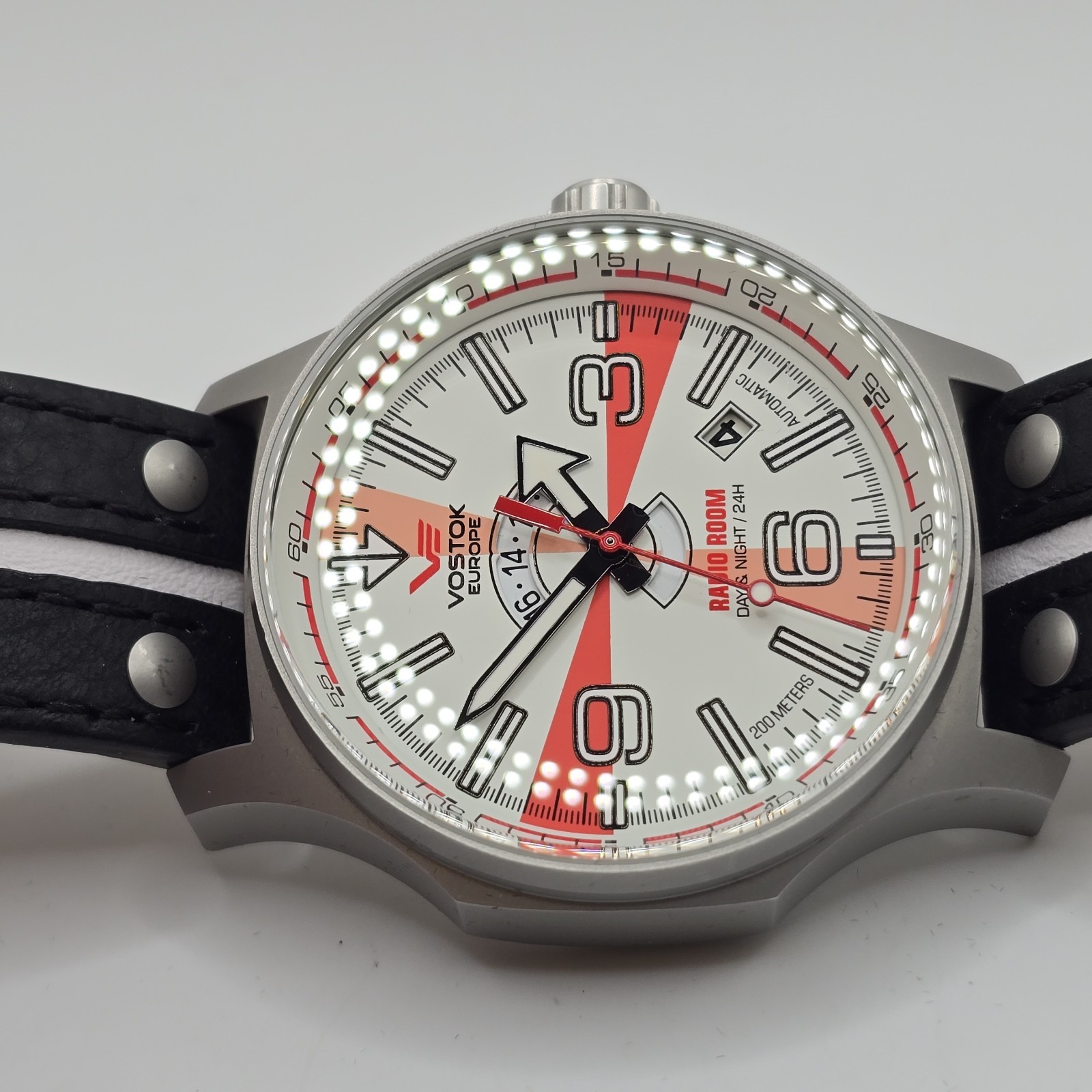 Vostok Europe Radio Room Automatic Watch White Red 48mm
