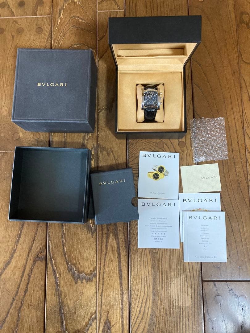 BVLGARI Assioma AA44SCH Chronograph Automatic Black Leather Watch Japan